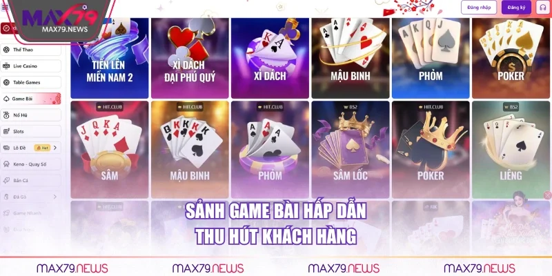 Sảnh game bài hấp dẫn thu hút khách hàng